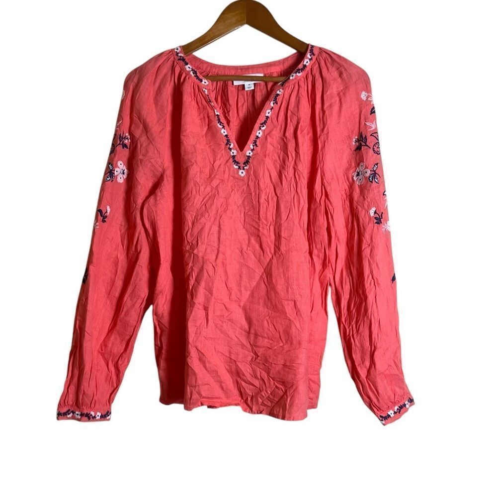 Charter club 100% linen embroidered blouse